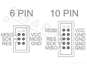Adapter/verloop Atmel AVR 10 naar 6 pins (ICSP ISP AVRISP USBASP STK500)